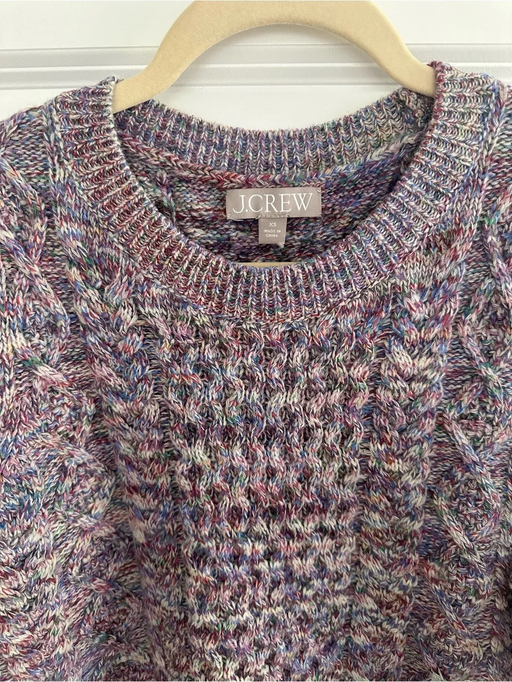 J.Crew 100% Wool Marled Cable Knit Fisherman’s Sweater - Purple Multicolor